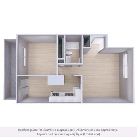 Floor plan for 1 bed, 1 bath, 730 sqft